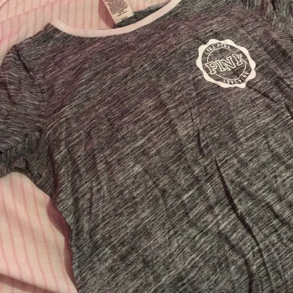 PINK - grey shirt, floral on back